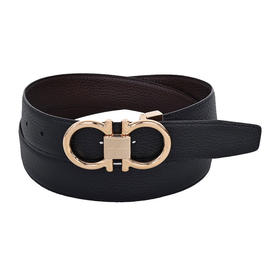 【跨境】菲拉格慕男士黑色啡色双色皮革金属扣双面皮带