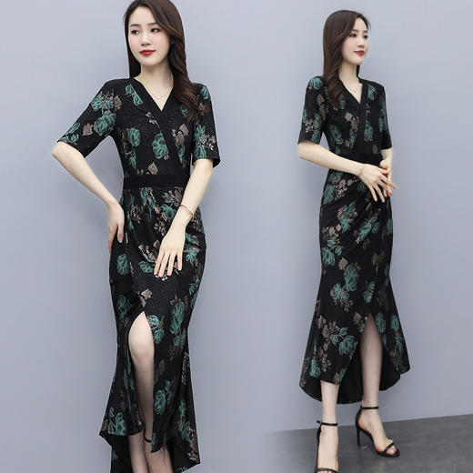 HR  QY21310简约优雅气质V领时尚修身显瘦连衣裙 商品图1