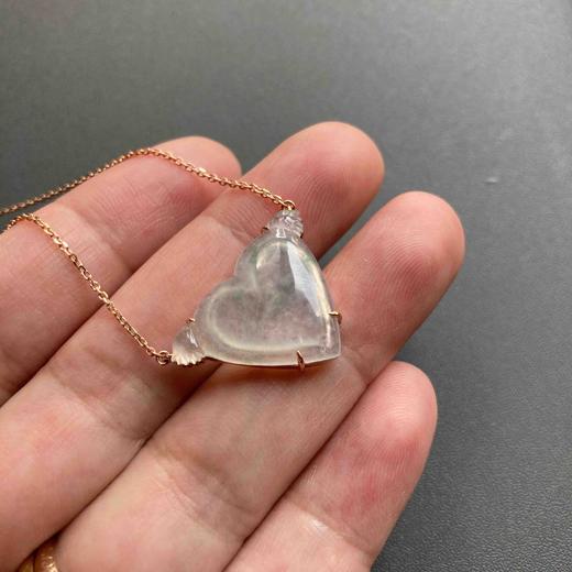 冰种翡翠天使心锁骨链18k黄金镶嵌 商品图5