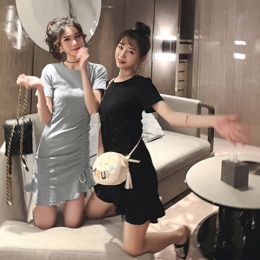 【2021新款夏抽绳T恤裙荷叶边短裙子】夏季韩版网红下身消失小个子心机短裙子女短袖夜店性感包臀连衣裙女 商品图4