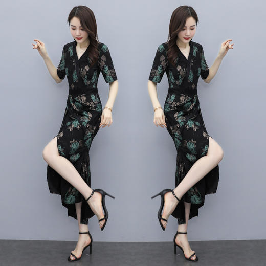 HR  QY21310简约优雅气质V领时尚修身显瘦连衣裙 商品图3