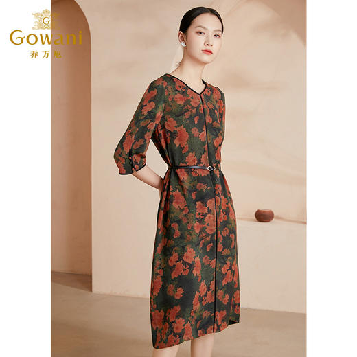 乔万尼真丝连衣裙女夏新款雍容华贵复古收腰设计感EI2E747 商品图2