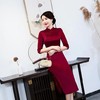 中长款七分袖酒红色婚礼婚宴丈母娘婚礼服醋酸缎旗袍1948 商品缩略图3
