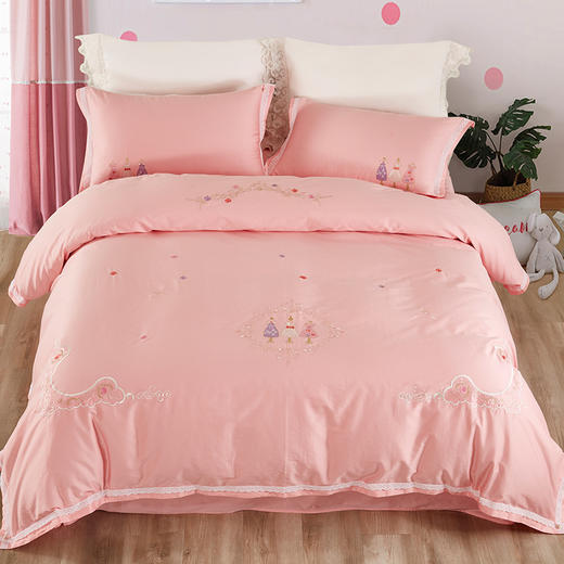 利路米60支长绒棉纯真粉色绣花四件套 商品图2