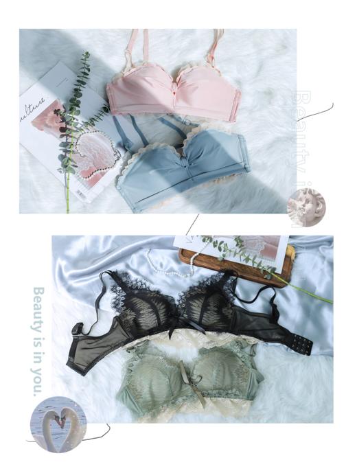 【第二件0元！日系、法式任选】黛唯梵新款爆款两件套胸罩内衣女小胸聚拢收副乳防下垂文胸调整型无钢圈内衣 C杯可选大一码内衣七夕节  商品图3