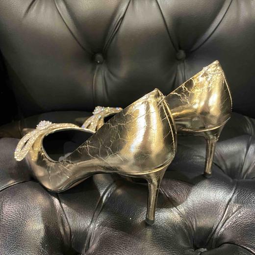 LFGJ 0346 金属色尖头细跟水钻蝴蝶结单鞋女 商品图3