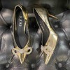 LFGJ 0346 金属色尖头细跟水钻蝴蝶结单鞋女 商品缩略图5
