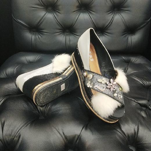 LFGJ 3840 马毛交叉带坡跟增高鱼嘴凉鞋 商品图10