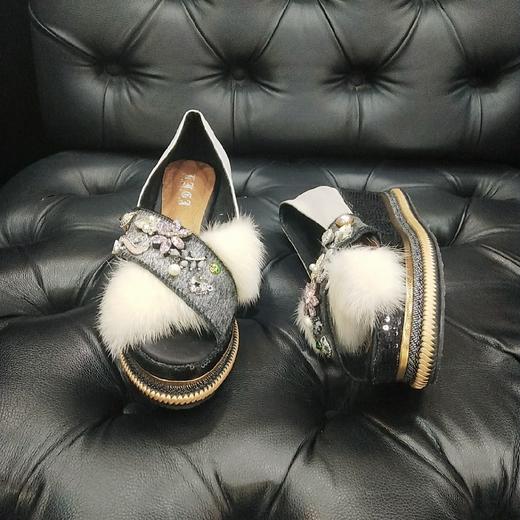 LFGJ 3840 马毛交叉带坡跟增高鱼嘴凉鞋 商品图9