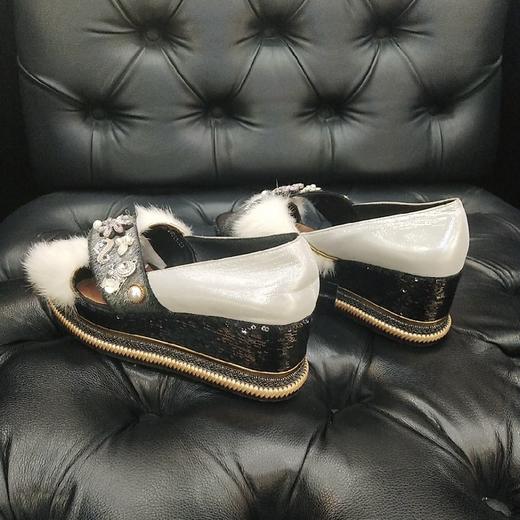 LFGJ 3840 马毛交叉带坡跟增高鱼嘴凉鞋 商品图11