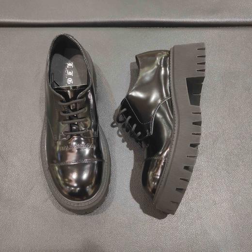 lFGJ 6127松糕厚底增高英伦风百搭黑色小皮鞋女新款系带单鞋 商品图3