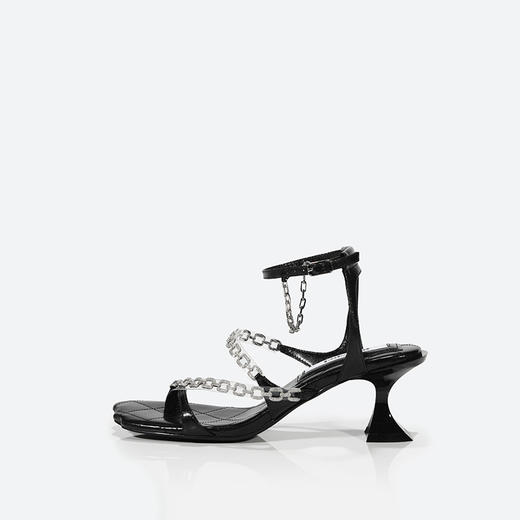 中跟钻链露趾凉鞋黑 商品图1