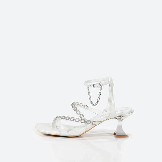 中跟钻链露趾凉鞋珠光白 商品图1