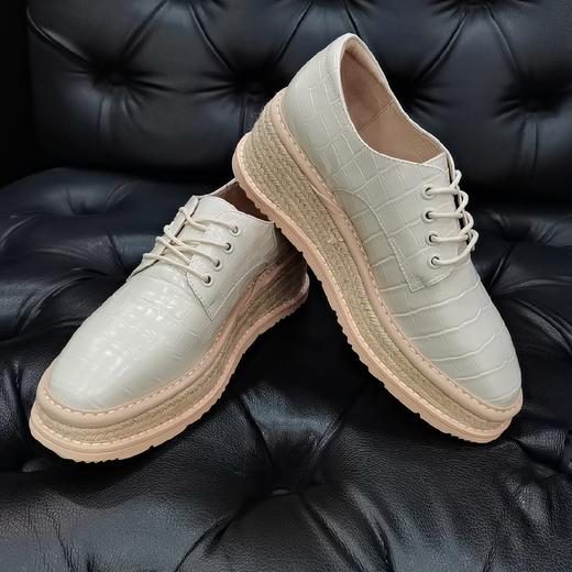 LFGJ 8402 松糕厚底牛津编织单鞋增高女鞋坡跟 真皮小皮鞋 商品图3