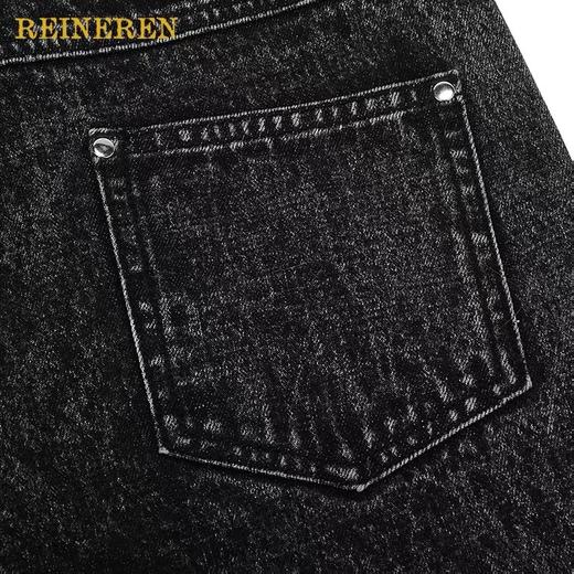 炒雪花腰部拼皮牛仔裤 商品图3