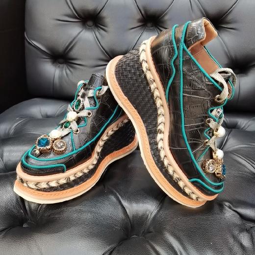 LFGJ 6427 真皮水钻草编松糕厚底单鞋 商品图3