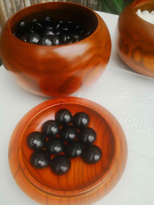 双面凸亮光砗磲黑曜石围棋配大号金丝栗木罐 商品图4