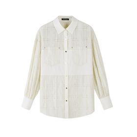 提花格纹长袖衬衫