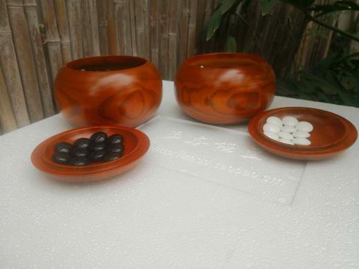 双面凸亮光砗磲黑曜石围棋配大号金丝栗木罐 商品图1