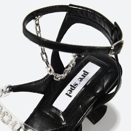 中跟钻链露趾凉鞋黑 商品图5