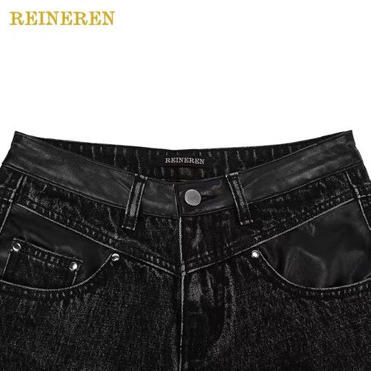 炒雪花腰部拼皮牛仔裤 商品图2