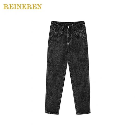 炒雪花腰部拼皮牛仔裤 商品图0