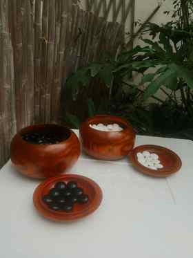 双面凸亮光砗磲黑曜石围棋配大号金丝栗木罐