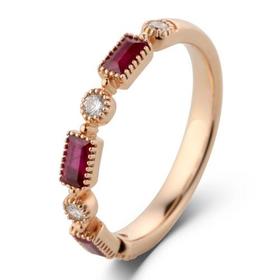 Half&Half(Half&Half) 18K金 红宝石配钻石 戒指 玫瑰金色 55号