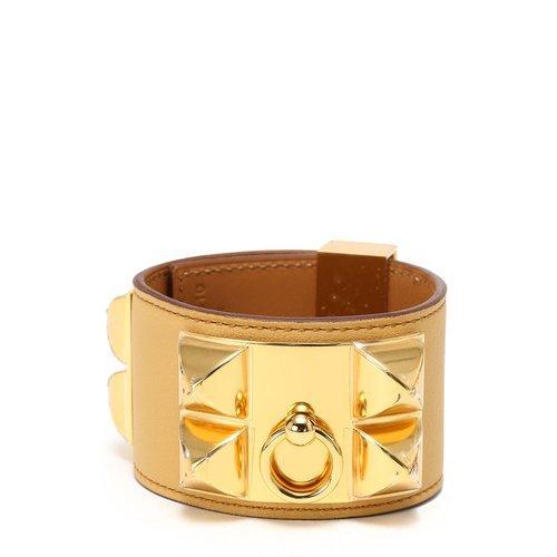 HERMES(爱马仕)金色CDC棕色皮质宽版手镯 商品图0