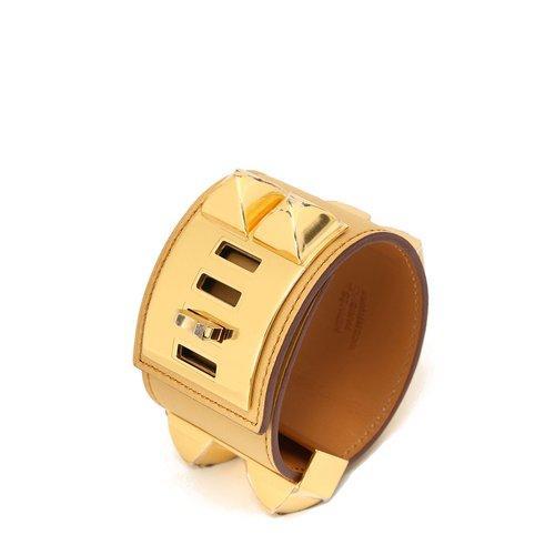 HERMES(爱马仕)金色CDC棕色皮质宽版手镯 商品图2