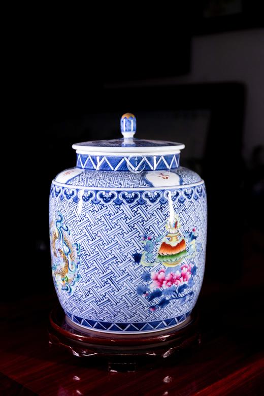 青花斗彩吉祥如意盖罐 商品图3