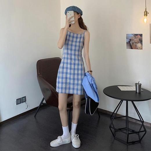 chic复古格子吊带连衣裙女2021夏季新款学生显瘦甜美气质初恋短裙七夕情人节 商品图4