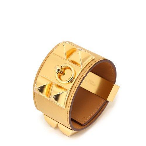 HERMES(爱马仕)金色CDC棕色皮质宽版手镯 商品图3