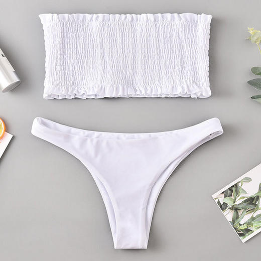 【泳衣】*新款泳装花朵印花抹胸复古分体式打褶比基尼BIKINI泳衣 商品图2