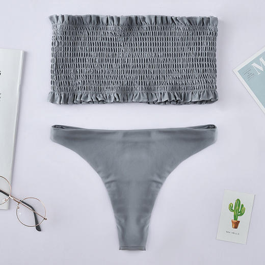 【泳衣】*新款泳装花朵印花抹胸复古分体式打褶比基尼BIKINI泳衣 商品图5