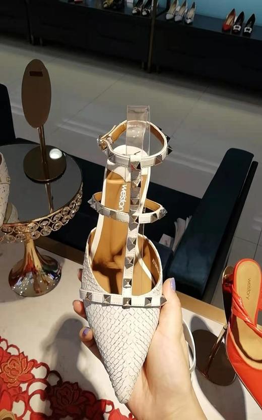 westory尖头高跟鞋女2021年春季新款细跟链条鱼纹凉鞋W21AH52661 商品图4