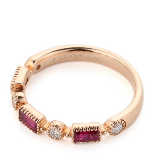 Half&Half(Half&Half) 18K金 红宝石配钻石 戒指 玫瑰金色 55号 商品图2