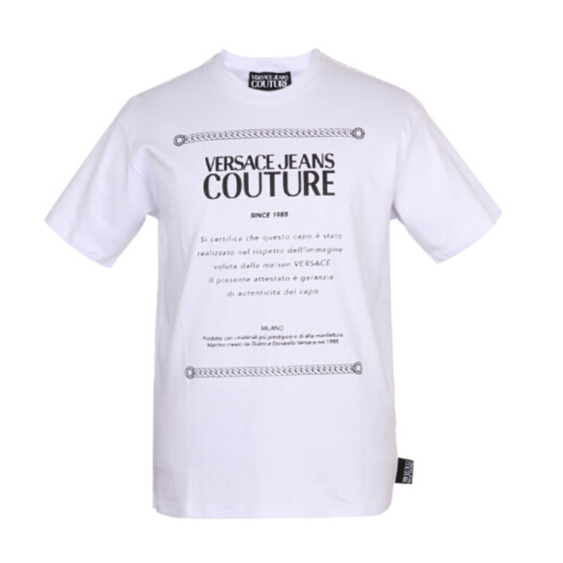 VERSACE JEANS 范思哲 男士白色棉质LOGO短袖T恤 B3GUA7TF 30171 003