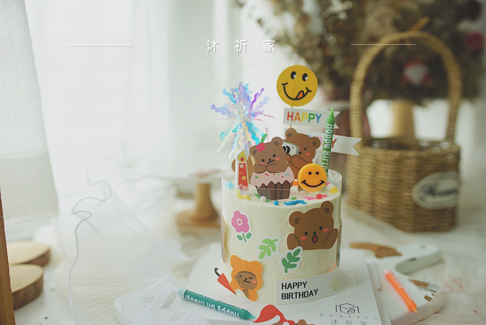 ins小熊贴纸主题蛋糕