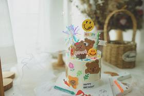 ins小熊贴纸主题蛋糕