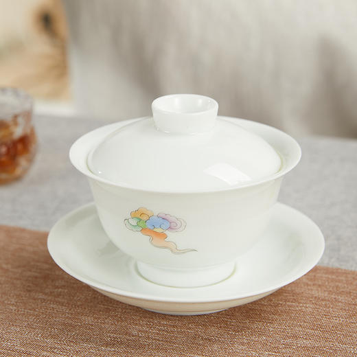 俊德丨吉祥如意 景德镇釉上粉彩白瓷 盖碗 150ml 商品图0