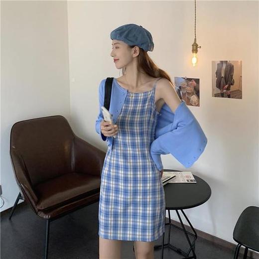 chic复古格子吊带连衣裙女2021夏季新款学生显瘦甜美气质初恋短裙七夕情人节 商品图1