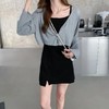 新款性感吊带小黑裙套装女韩版显瘦长袖短款半身裙女连衣裙套装连衣裙女装服饰出游七夕情人节 商品缩略图3
