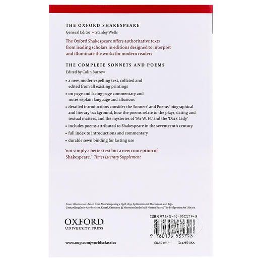 预售 【中商原版】莎士比亚：十四行诗和诗歌 完整版 英文原版 The Oxford Shakespeare: The Complete Sonnets and Poems 商品图1