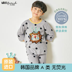 灰色狮子（7分袖薄棉）unifriend韩国儿童睡衣夏季薄棉宝宝家居服7分短袖套装可爱卡通