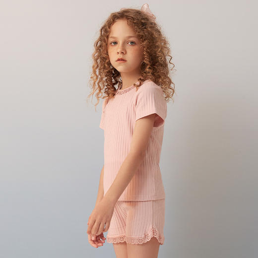 【坑条弹力t恤】夏新品女童短袖圆领t恤修身坑条弹力上衣 商品图5