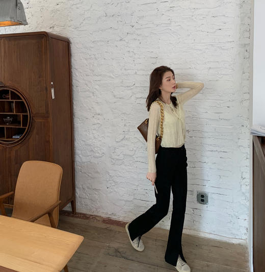 流绪微梦~气质圆领竖纹针织衫 防晒小开衫外套女薄款 商品图3