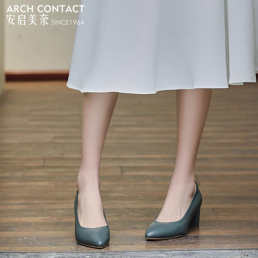 安启美奈春款真皮高跟鞋羊皮舒适浅口单鞋百搭套脚小皮鞋 商品图4