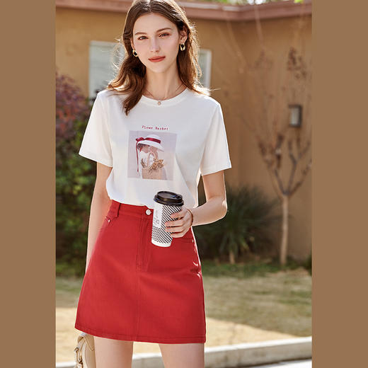 欧芮儿白色短袖T恤女2021春夏新款圆领个性印花宽松休闲内搭上衣 商品图1