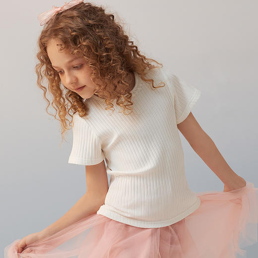 【坑条弹力t恤】夏新品女童短袖圆领t恤修身坑条弹力上衣 商品图6